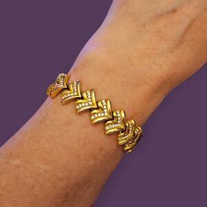 Vintage Goldtone Crystal Chevron Formal Bridal Bracelet